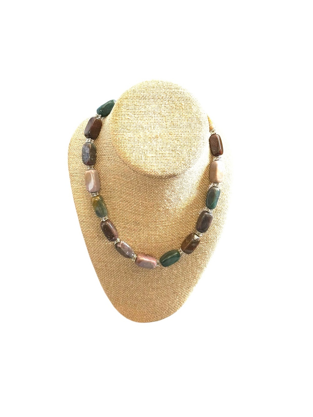 Multicolor Rectangular Bead Statement Necklace 18 Inch - Picture 2 of 6